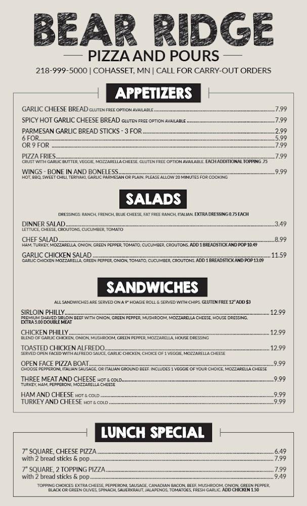 Bear Ridge Pizza + Pours (LMNO PZ-A) Menu image 2